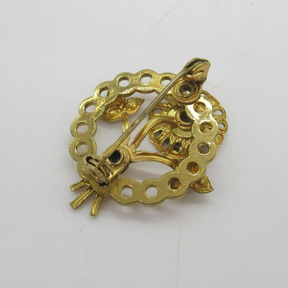 Vintage Guilloche Enamel Rose Pink & Blue Rhinestones Floral Brooch - Picture 4 of 6